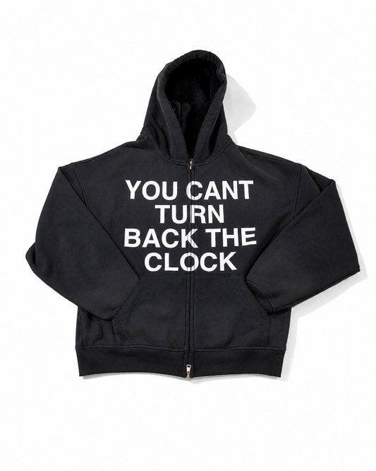 you can’t turn back the clock distressed zip up
