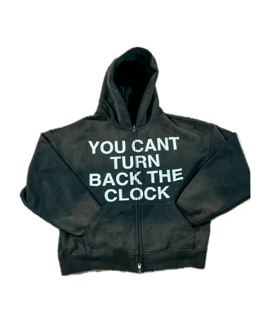 you can’t turn back the clock distressed zip up